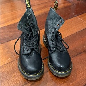Dr. Martens Black Lace-Up Leather Boots with Yellow Stitching